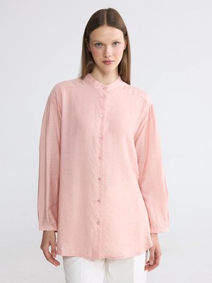 Lcw Modest Pembe Hakim Yaka Oversize Kadın Gömlek Tunik