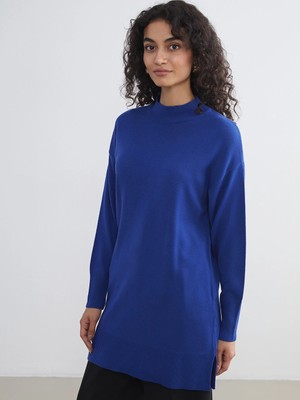 Lcw Modest Mavi Dik Yaka Kadın Triko Tunik