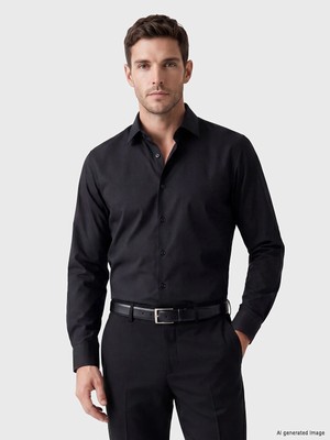 Lcw Busıness Siyah Slim Fit Armürlü Erkek Gömlek