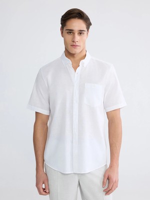 LC Waikiki Lcwaıkıkı Classic Beyaz Regular Fit Keten Karışımlı Erkek Gömlek