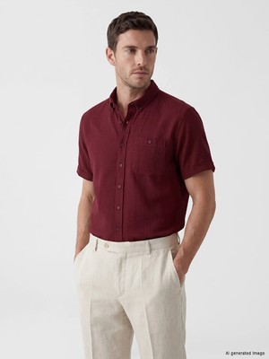 LC Waikiki Lcwaıkıkı Classic Bordo Regular Fit Poplin Erkek Gömlek