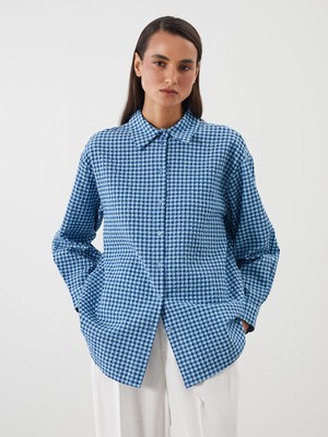 Lcw Modest Mavi Ekose Kadın Gömlek Tunik