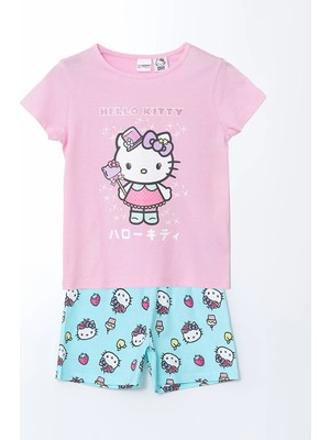 LC Waikiki Lcw Kids Pembe Hello Kitty Baskılı Kız Çocuk Şortlu Pijama Takım