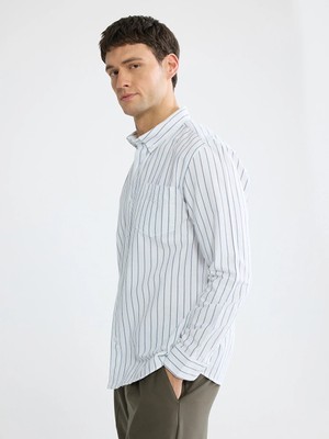Lcw Vision Beyaz Regular Fit Çizgili Oxford Erkek Gömlek