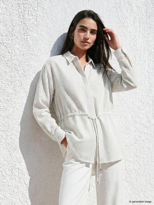 LC Waikiki Lcw Everyday Siyah Çizgili Müslin Kadın Gömlek Tunik