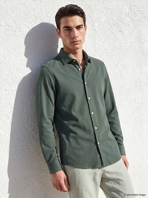 Lcw Busıness Yeşil Slim Fit Armürlü Erkek Gömlek