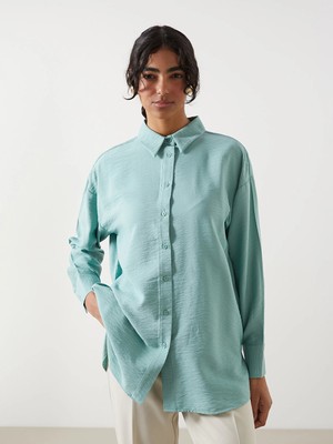 Lcw Modest Yeşil Oversize Kadın Gömlek Tunik