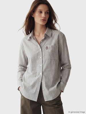 Lcw Modest Kahverengi Çizgili Poplin Kadın Gömlek Tunik