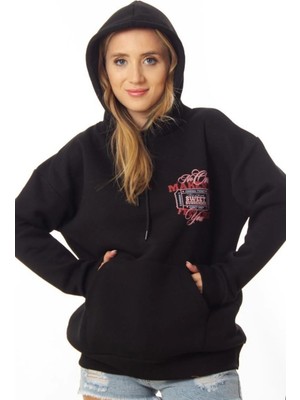 Ded Collection Kadın Kapüşonlu Grafik Baskılı Kanguru Cepli Oversize Rahat Sweatshirt