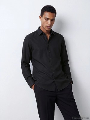 Lcw Busıness Siyah Slim Fit Armürlü Erkek Gömlek