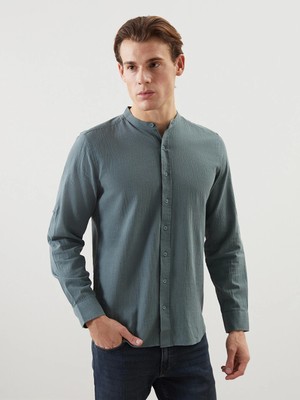 LC Waikiki Lcwaıkıkı Classic Yeşil Regular Fit Hakim Yaka Erkek Gömlek