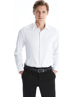 Lcw Busıness Beyaz Slim Fit Armürlü Erkek Basic Gömlek