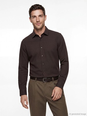 Lcw Busıness Kahverengi Slim Fit Armürlü Erkek Gömlek