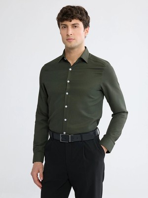 Lcw Busıness Haki Slim Fit Armürlü Erkek Gömlek