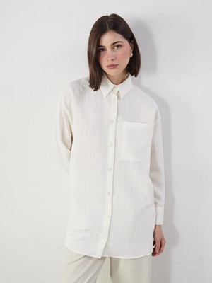 Lcw Modest Ekru Dokulu Oversize Kadın Gömlek Tunik