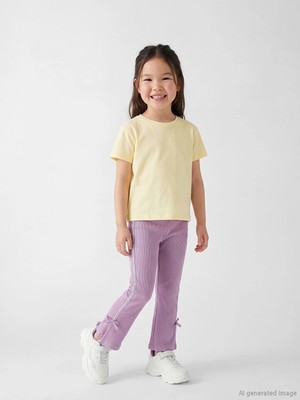 LC Waikiki Lcw Kids Lila Paçası Fiyonklu Yan Şeritli Kız Çocuk Fitilli Tayt