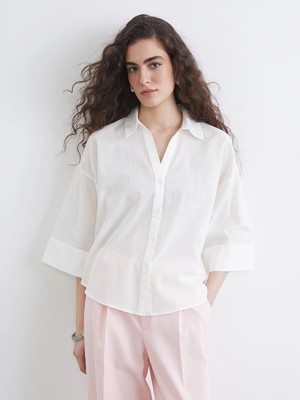 Lcw Vision Beyaz Oversize Kadın Gömlek