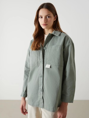 Lcw Modest Yeşil Oversize Kadın Gömlek Tunik
