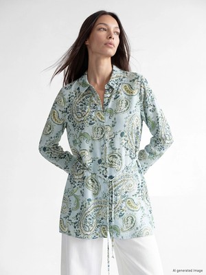 LC Waikiki Lcw Everyday Yeşil Çiçekli Kadın Gömlek Tunik