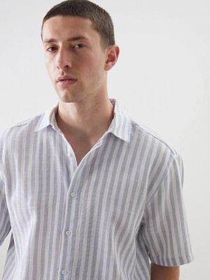 Lcw Vision Mavi Regular Fit Kısa Kollu Çizgili Erkek Gömlek