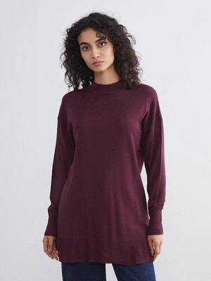 Lcw Modest Bordo Dik Yaka Kadın Triko Tunik