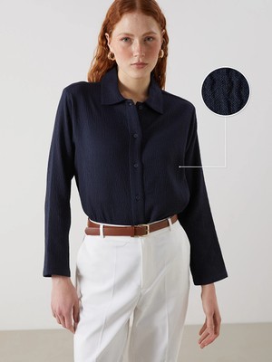 Lcw Vision Lacivert Regular Fit Kadın Gömlek
