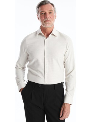 Lcw Busıness Bej Slim Fit Uzun Kollu Armürlü Erkek Dokulu Gömlek