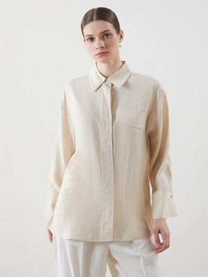 Lcw Modest Bej Loose Fit Kadın Gömlek Tunik