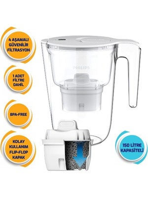 Philips Su Arıtma Filtreli Sürahi 3,4 L Awp2953wht