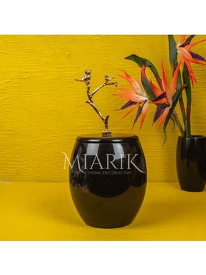 Miarik Design Dekoratif Sıyah Mermer Oval Çöp Kovası