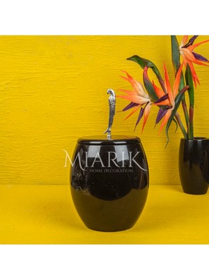 Miarik Design Dekoratif Sıyah Mermer Oval Çöp Kovası