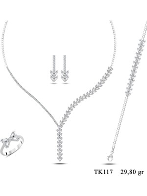 Barış Takı 925 Gümüş Kristal Kar Taneli Pırlanta Montür Salkım Su Yolu Set