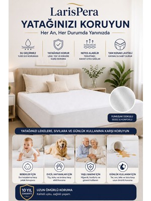 Larispera Sıvı Geçirmez Premium Fitted Alez Yumuşak Dokulu Sessiz Yatak Koruyucu