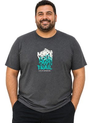 Battal Moda Battalmoda Erkek Büyük Beden Antrasit Bisiklet Yaka Kısa Kollu Trail Tişört 3xl-4xl-5xl-6xl