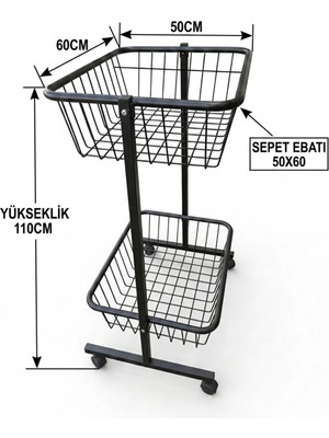50X60 Ebatında Siyah Sepet 2 Katlı Tel Sepet
