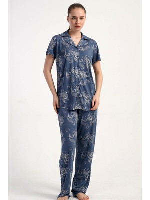 Kezokino Kadın Önden Düğmeli Kısa Kollu Pijama Takımı C4T0N2215