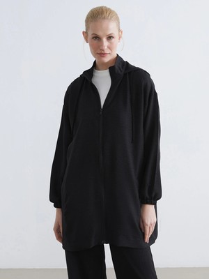 LC Waikiki Lc Waıkıkı Siyah Kapüşonlu Oversize Kadın Tunik