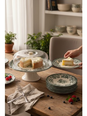 Akayev Porselen Vintage Green 8 Parça Pasta Seti