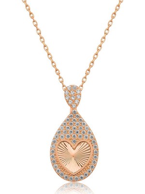 Inure Jewelry Gümüş Rose Damla Kalp Bayan Kolye