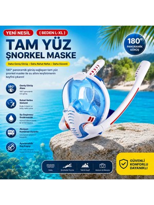 Hymark Çift Tüplü Şnorkel Maskesi (L-Xl) Beden Tam Kuru Dalış Yüzme Maskesi Full Face Dalış Gözlüğü