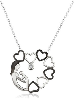 Inure Jewelry Gümüş Kalp Çemberi Anne Çocuk Bayan Kolye