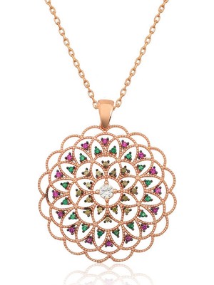 Inure Jewelry Gümüş Geometrik Desenli Madalyon Kolye