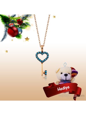 Inure Jewelry Inure Jewelry Silver Gümüş Firuze Taşlı Kalp Anahtar Kolye