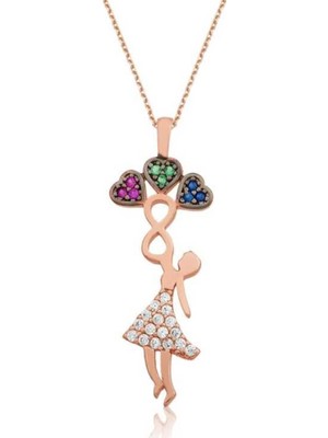 Inure Jewelry Gümüş Üç Kalp Tutan Kız Bayan Kolye