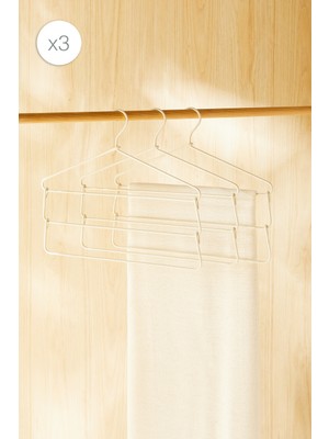Ocean Home Textile 3'lü 3 Katlı Ekru Renk Kumaş Kaplı Metal Giysi Askısı 42 x 41 x 0.5 cm
