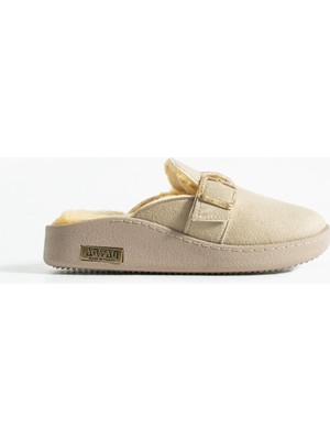 Polomia Comfort Sabo Içi Ithal Suni Kürklü Süet Tokalı Ayarlanabilir Outdoor Sıcak Ev Terliği-Alvin