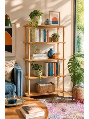tridihome Dekoratif 5 Katlı Ahşap Kitaplık Çok Amaçlı Raf Ünitesi Salon Ofis Çocuk Odası