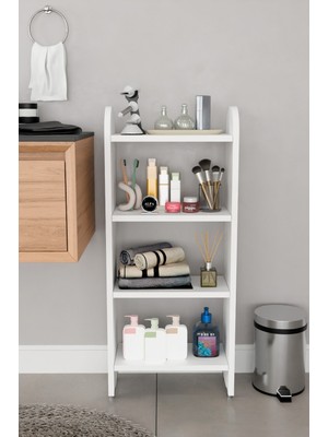 Alpa Ev Mobilya Modern 4 Raflı Oval Kesim Banyo Düzenleyici Raf Metal Ayaklı Çok Amaçlı Raf Banyo Dolabı Açık Dolap