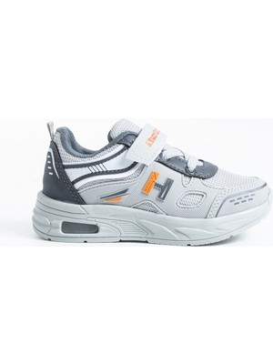 Polomia Comfort Minimix Unisex Çocuk Cırtlı Buz Gri Turuncu Cırtlı Air Taban Kreş ve Anaokulu Spor Ayakkabı