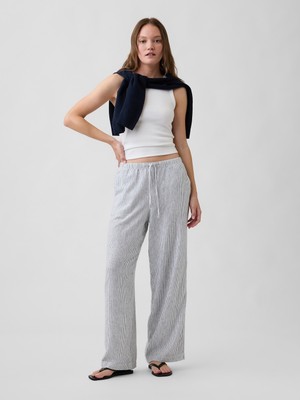Gap Kadın Lacivert Relaxed Keten Karışımlı Wide-Leg Pantolon